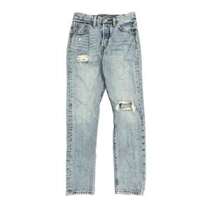 Levi's Premium 501 Women's Light Wash Distressed Ripped Denim Jeans Size 25W